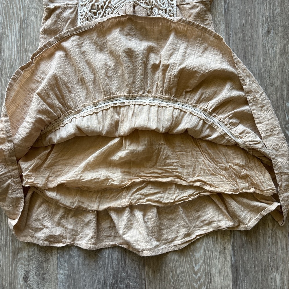 Passport Y2K Beige Tiered Butterfly Crochet Fairy Festival Babydoll Dress Size S - Picture 6 of 10